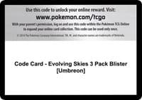 Code Card - Evolving Skies 3 Pack Blister [Umbreon]