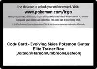 Code Card - Evolving Skies Pokemon Center Elite Trainer Box [Jolteon/Flareon/Umbreon/Leafeon]