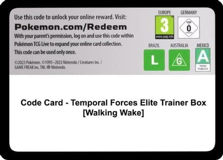 Code Card - Temporal Forces Pokemon Center Elite Trainer Box (Exclusive) [Walking Wake]