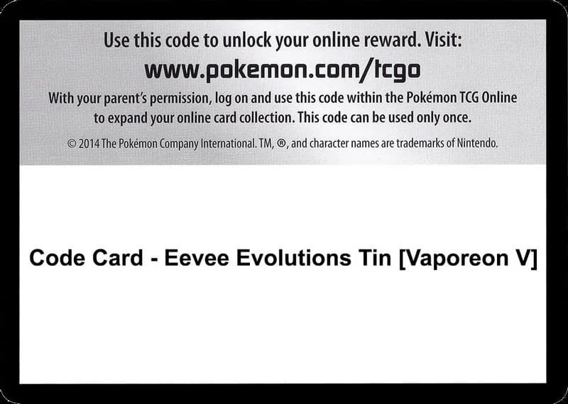 Code Card - Eevee Evolutions Tin [Vaporeon V]