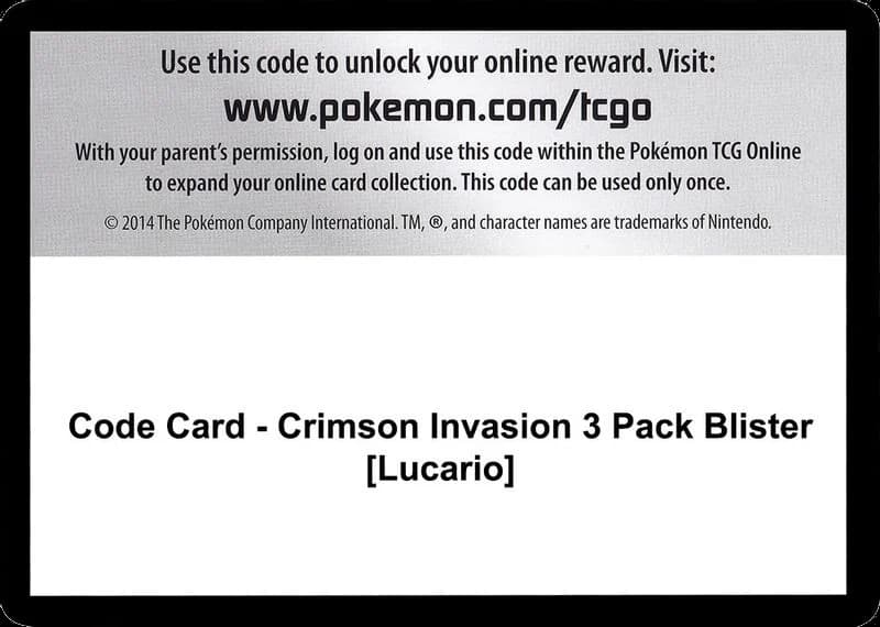 Code Card - Crimson Invasion 3 Pack Blister [Lucario]