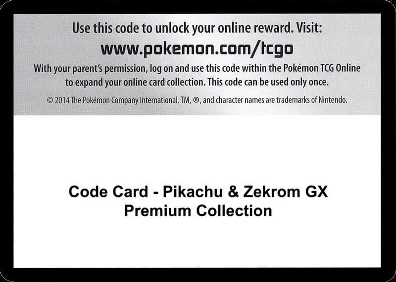 Code Card - Pikachu & Zekrom GX Premium Collection