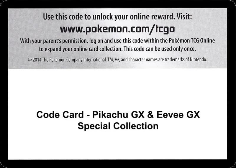 Code Card - Pikachu GX & Eevee GX Special Collection