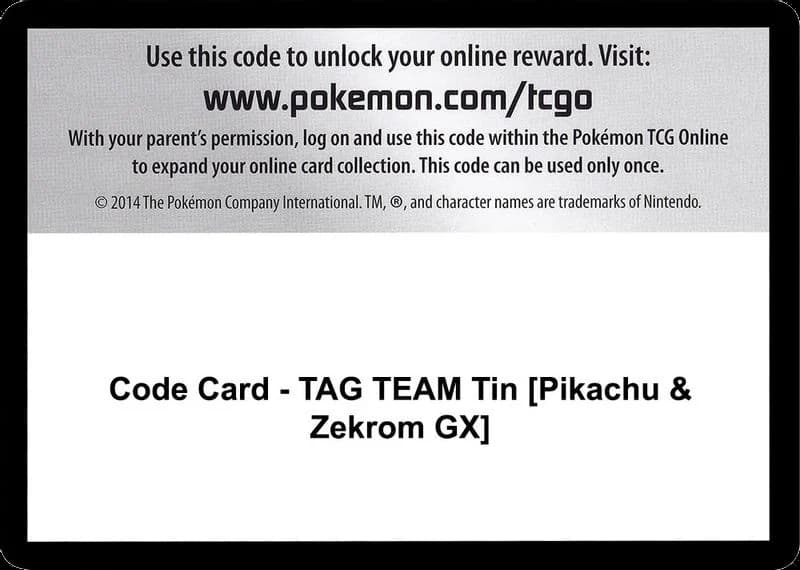 Code Card - TAG TEAM Tin [Pikachu & Zekrom GX]