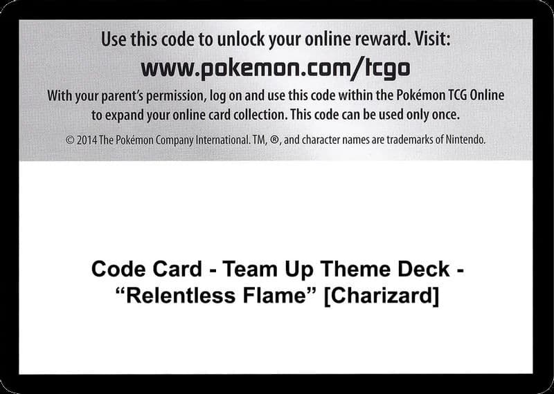 Code Card - Team Up Theme Deck - "Relentless Flame" [Charizard]