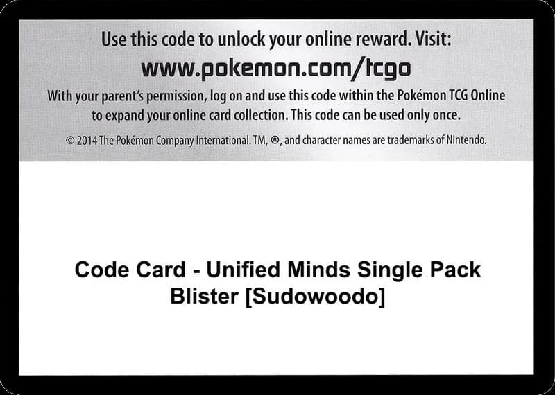 Code Card - Unified Minds Single Pack Blister [Sudowoodo]