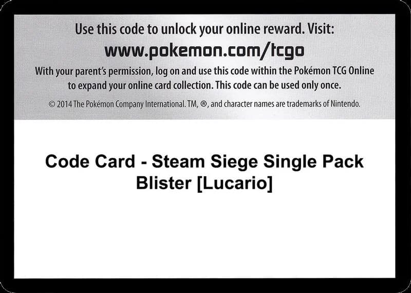 Code Card - Steam Siege Single Pack Blister [Lucario]
