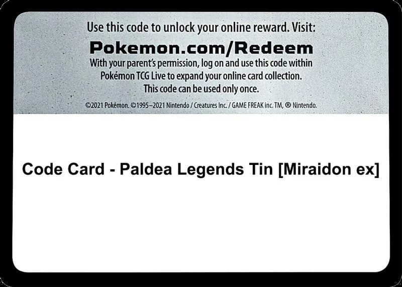 Code Card - Paldea Legends Tin [Miraidon ex]