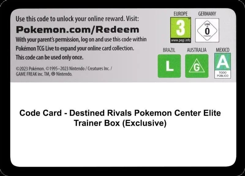 Code Card - Destined Rivals Pokemon Center Elite Trainer Box (Exclusive)