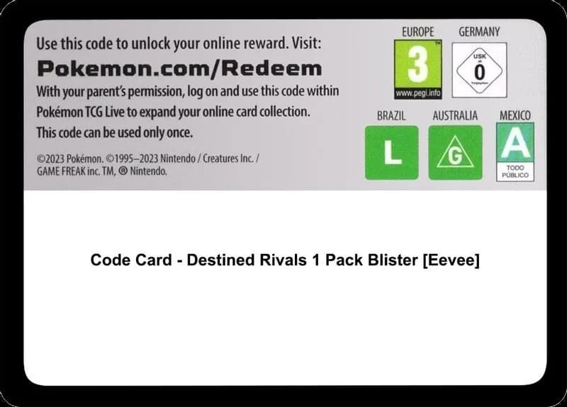 Code Card - Destined Rivals 1 Pack Blister [Eevee]