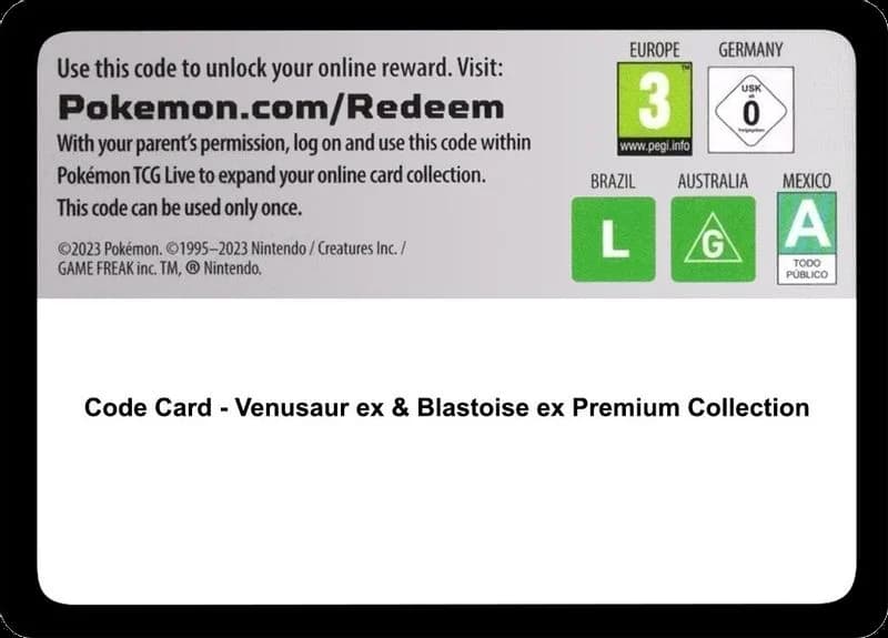 Code Card - Venusaur ex & Blastoise ex Premium Collection